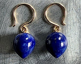 Lapis Drop Earring In 14kt Yellow Gold Ready To Ship Gift Holiday Graduation Anniversary Wedding Birthday Gold Dandle Earrings Lapis Lazuli