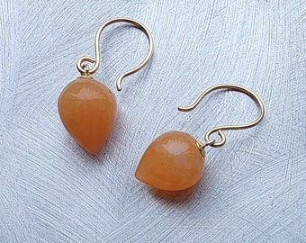 Orange Aventurine Earring in 14kt Gold Dangle Earring Gold Earring Gold Ear Wire Gold Top Cap Ready To Ship Holiday Gift Birthday Wedding