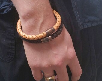 Mens Bracelet Leather Bracelet For Men Braided Leather Bracelet With Brass Magnetic Clasp Four Colors Fine Jewelry