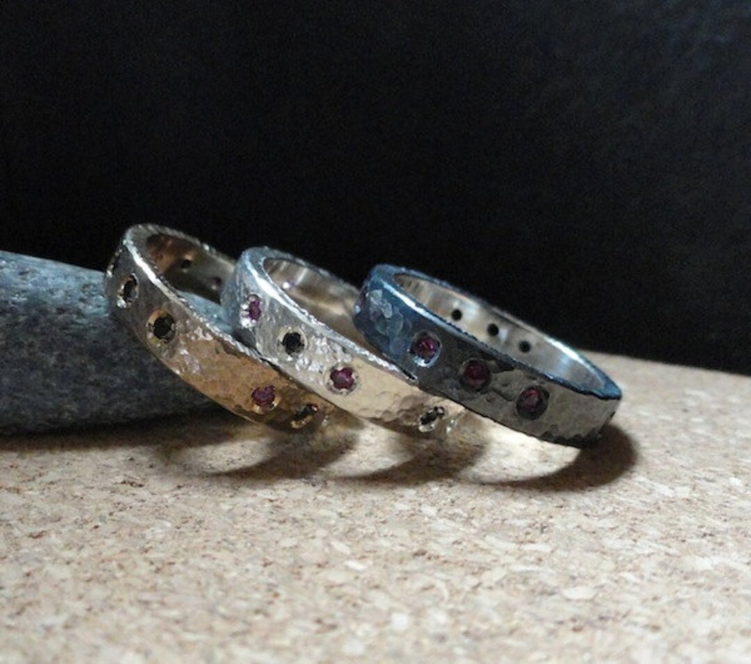 Stack Rings Textured Ring in Solid Sterling Silver Oxidized - Etsy