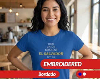 Dios Union Libertad El Salvador Embroidered Cotton Tee | Salvadoran Pride Apparel