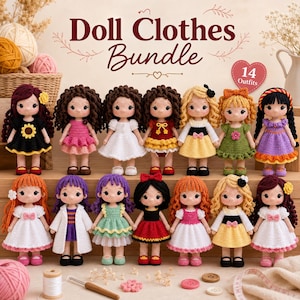 14-in-1 Crochet Doll Clothes Pattern, Amigurumi Bundle, Crochet Dress Doll Outfit PDF, Handmade Doll Pattern, Beginner Friendly Crochet