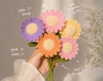 Gänseblümchen Blume Häkelanleitung, PDF, Handgemachter Daisy Häkelstrauß, Realistische Häkelblume, Anfänger Blumendekor, DIY Garn Blume Digitaler Download
