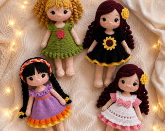 4-in-1 Amigurumi Doll Wardrobe Bundle, Doll Dress Pattern PDF, 4 Amigurumi Dress Patterns Bundle, Crochet Doll Wardrobe, Instant Download