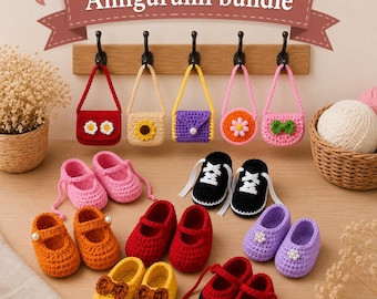 Amigurumi dockväskor skor virkmönsterpaket (PDF-nedladdning)
