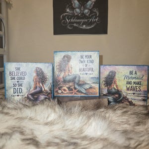 Mermaid Decor | Inspirational Mermaid Shelf Sitters | Beach House Decor | Coastal Wood Block Signs | Ocean Lover Gift | Mermaid Gif