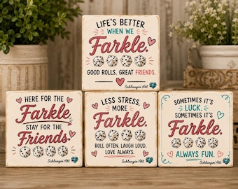 Farkle Shelf Sitter Set | Wooden Farkle Signs | Game Room Decor | Dice Game Gift | Family Game Night Decor | Rustic Farmhouse