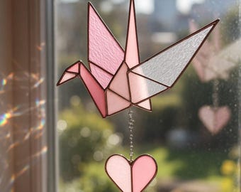 Stained Glass Pattern PDF - Origami Crane Suncatcher Design, Bird Glass Art, Digital Download, Beginner Project, SVG PNG Template