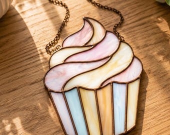 Cupcake Stained Glass Pattern pdf - Pastel Dessert Suncatcher Design, Bakery Window Decor, Digital Download, svg png jpg Template