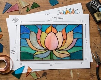 Stained Glass Pattern PDF - Lotus Flower Suncatcher, Spiritual Glass Design, Yoga Meditation Window Decor, Digital Download, SVG PNG