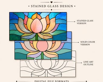 Stained Glass Pattern PDF - Lotus Flower Suncatcher, Spiritual Glass Design, Yoga Meditation Window Decor, Digital Download, SVG PNG