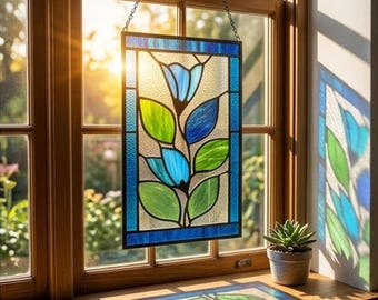 Stained Glass Pattern PDF - Flower Suncatcher Design, Floral Glass Art, Window Decor, Beginner Project, Digital Download SVG PNG