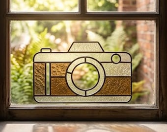 Stained Glass Pattern PDF - Camera Suncatcher, Photography Window Panel Design, Retro Glass Art, Digital Download, SVG PNG Template