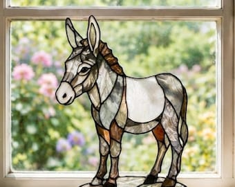 Donkey Stained Glass Pattern pdf - Farm Animal Suncatcher Design, Rustic Window Decor, Digital Download, svg png jpg Template