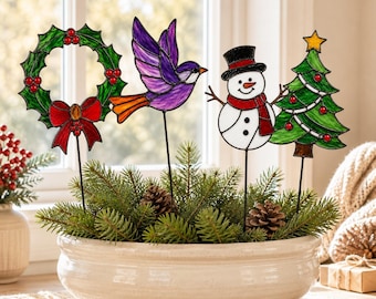 Christmas Stained Glass Pattern Bundle, Wreath Tree Bird Snowman Garden Stake SVG, Holiday Suncatcher, A4 Pdf Png Jpg, 4 Design, Diy Pattern