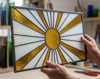 Stained Glass Pattern PDF - Sunburst Panel Design, Modern Sun Window Suncatcher, Minimal Glass Art, Digital Download SVG PNG