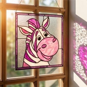 Roze zebra glas-in-loodpatroon pdf - Dieren raamhanger ontwerp, schattige raamdecoratie, digitale download, svg png jpg sjabloon