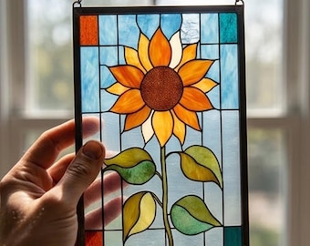 Stained Glass Pattern PDF - Sunflower Panel Design, Floral Window Glass Art, Digital Download, Beginner Project, SVG PNG Template