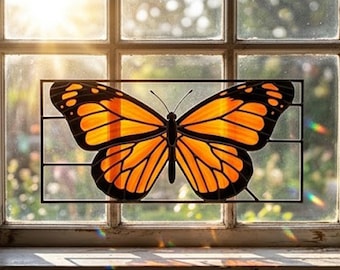 Stained Glass Pattern PDF - Monarch Butterfly Panel, Orange Butterfly Suncatcher, Insect Window Design, Digital Download, SVG PNG Template
