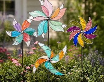 Stained Glass Pinwheel Pattern Bundle Svg, Garden Spinner Template, Wind Spinner Pattern, A4 Numbered Pdf Png Jpg, Diy Pattern