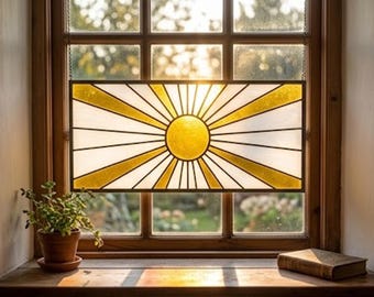 Stained Glass Pattern PDF - Sunburst Panel Design, Modern Sun Window Suncatcher, Minimal Glass Art, Digital Download SVG PNG