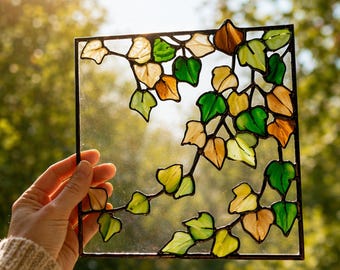 Stained Glass Pattern PDF - Ivy Vine Suncatcher, Climbing Leaf Glass Design, Botanical Window Panel Decor, Digital Download, SVG PNG