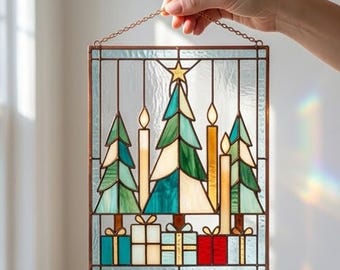 Christmas Tree Stained Glass Pattern pdf - Candle Suncatcher Panel, Holiday Window Decor, Digital Download, svg png jpg Template