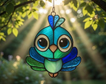 Stained Glass Pattern PDF - Cute Bird Suncatcher, Cartoon Animal Glass Design, Kids Friendly Window Decor, Digital Download, SVG PNG