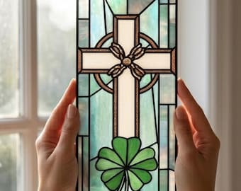 Stained Glass Pattern PDF - Cross Suncatcher, Christian Window Decor, Faith Glass Art, Religious Panel Design, SVG PNG