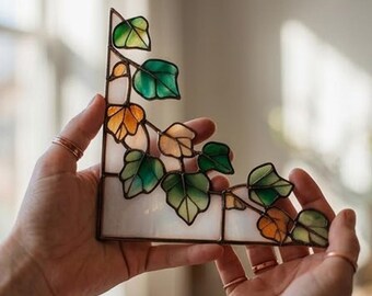 Stained Glass Pattern PDF - Leaf Corner Panel, Botanical Glass Art, Window Corner Decor, Minimal Nature Design, Digital Download, SVG PNG