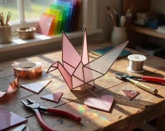 Stained Glass Pattern PDF - Origami Crane Suncatcher Design, Bird Glass Art, Digital Download, Beginner Project, SVG PNG Template