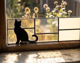 Cat Silhouette Panel – Stained Glass Pattern (Digital Download)