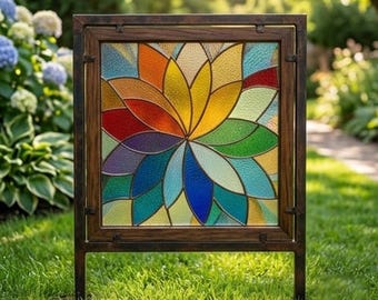 Stained Glass Pattern PDF - Mandala Suncatcher, Geometric Rainbow Glass Art, Boho Window Decor, Floral Mandala Design, SVG PNG