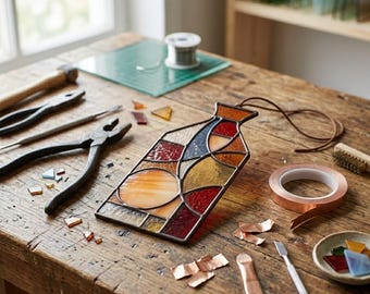 Stained Glass Pattern PDF - Bottle Suncatcher Design, Abstract Glass Art, Digital Download, Beginner DIY Project, SVG Template