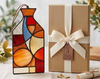 Stained Glass Pattern PDF - Bottle Suncatcher Design, Abstract Glass Art, Digital Download, Beginner DIY Project, SVG Template