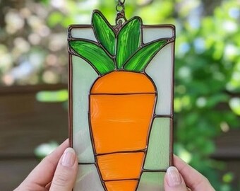 Stained Glass Pattern PDF – Carrot Suncatcher Design, Garden Vegetable Art, Kitchen Window Decor, Digital Download SVG PNG