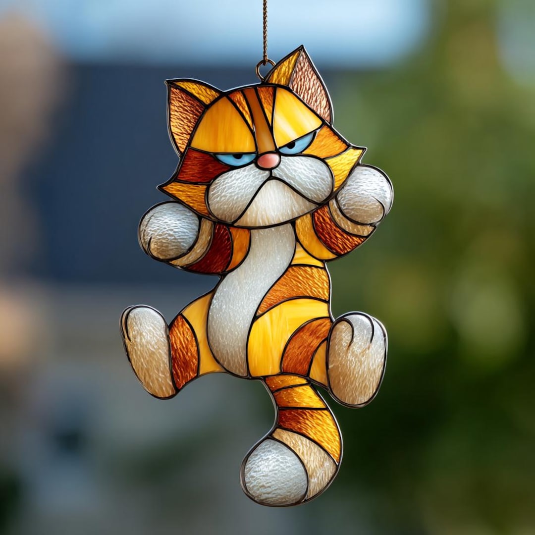 Stained Glass Pattern PDF - Cat Suncatcher Design, Cute Kitty Glass Art ...