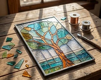 Stained Glass Pattern PDF - Tree of Life Suncatcher, Nature Glass Art Panel, Forest Window Decor, Digital Download, SVG PNG Template