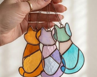 Cat Stained Glass Pattern Bundle - Cute Cat Suncatcher Set, Animal Glass Design, SVG PNG PDF Digital Download, Beginner Friendly
