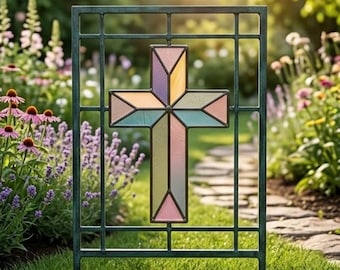 Stained Glass Pattern PDF - Cross Suncatcher, Christian Glass Art, Faith Window Decor, Religious Gift Design , SVG PNG