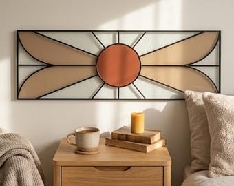 Stained Glass Pattern PDF - Sunburst Panel, Mid Century Modern Glass Art, Minimal Window Decor, Geometric Sun Design,SVG PNG