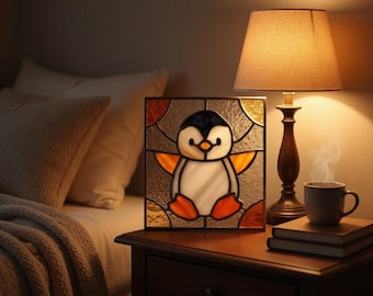 Stained Glass Pattern PDF - Penguin Suncatcher Design, Cute Winter Bird Glass Art, Digital Download, Beginner Project, SVG PNG Template