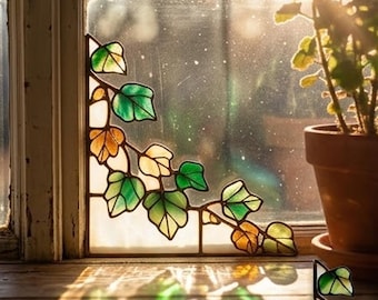 Stained Glass Pattern PDF - Leaf Corner Panel, Botanical Glass Art, Window Corner Decor, Minimal Nature Design, Digital Download, SVG PNG