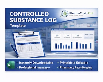 Log-Vorlage für kontrollierte Substanzen | Suchtmittel Schaublatt | Apotheken-Inventarplaner | Excel Tabelle