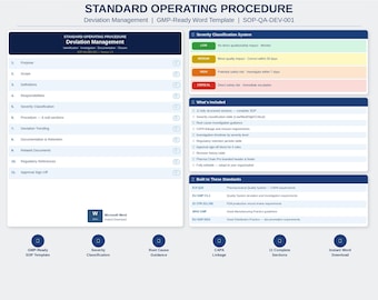 Deviation Management SOP Template | GMP Standard Operating Procedure | Pharmaceutical QA | Word Document
