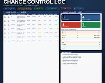 Änderungskontrolllog für Excel-Vorlage | GMP Änderungstracker | Arzneiliche QS | Dokumentensteuerung | Digitaler Download
