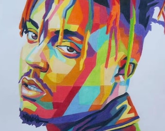 Desenho à mão livre em estilo pop art de Juice WRLD, tamanho A4.