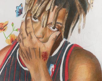 Retrato a color dibujado a mano de Juice WRLD (Arte a lápiz)