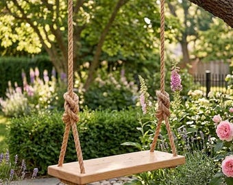 Ash Wood Bench Swing Outdoor Rope Tree Swing Backyard Garden Seat