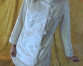 Snow Angel 1960 s Winter White Mod Velour Sleeveless V neck Sheath Fur Trim Mini Dress with Matching Long Sleeve Fur Trim Coat